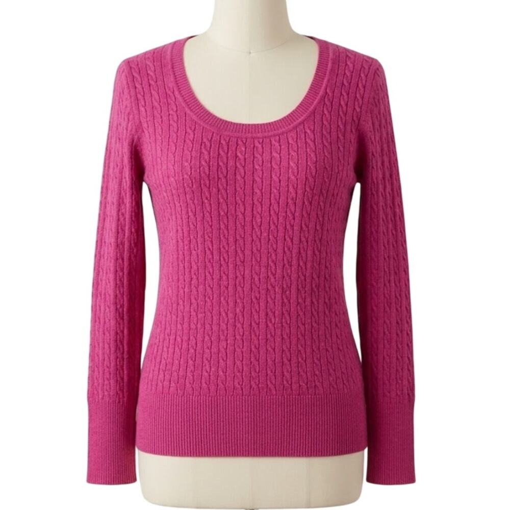 Eddie Bauer Sweater L Pink Cable Knit Long Sleeve Preppy Cotton Blend Y2K